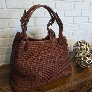 Italian Leather Shoulder Bag in Chestnut Brown